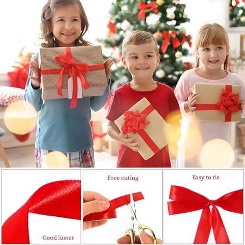 2 Rouleaux Ruban Rouge Noel, 2cm X 22m Ruban Satin Rouge Ruban Cadeau Noel, Noeud Rouge Noel pour Emballage Cadeau Noël Fête Mariage Valentin Gâteau Bouquet Faire