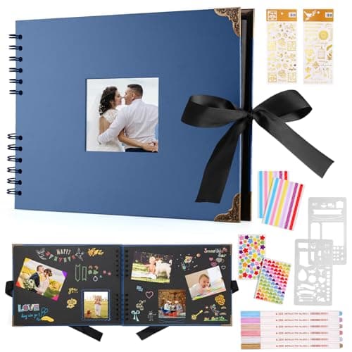 DazSpirit Album Photo 80 Pages Noir Scrapbooking Album 29,5 X 21Cm Livre Scrapbooking Avec 6 Stylos Métalliques, Pour 160 Photos, Livre D'or Pour Anniversaire Et Mariage (Bleu)