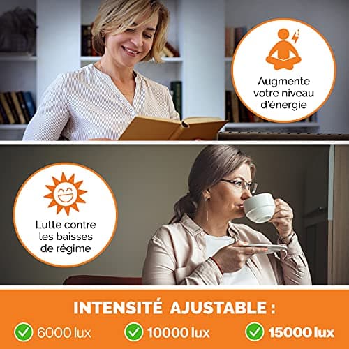 Lampe de Luminothérapie 15000 Lux - Puissante Lumière Pour Le Moral - Lampe de Jour Réglable 3 Intensités (10000 lux, 6000 lux)