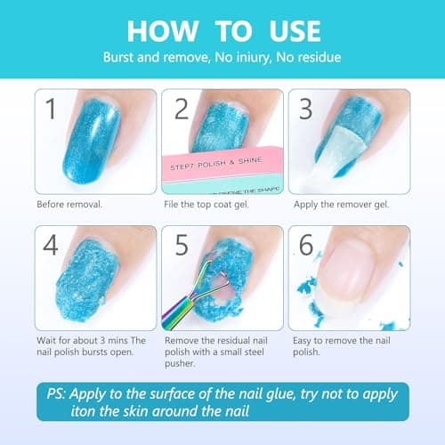 Dissolvant de Vernis à Ongles en Gel Paquet de 2 avec Lime a Ongles & Pousse Cuticule, Remover Vernis Semi Permanent, Enlève Facilement et Rapidement Vernis Gel en 3-5 Minutes, ne Blesse Pas Ongles