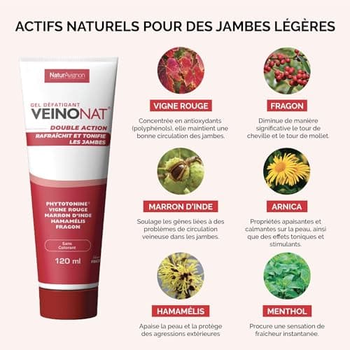 Laboratoire NaturAvignon Veinonat Gel Frais Circulation | Aide à soulager les sensations de jambes lourdes | 9 actifs 100% naturels | Vigne rouge + Marron d'Inde + Hamamélis + Fragon | 120mL