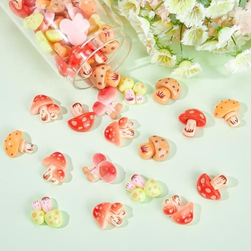 60 breloque de Noël en Résine à Dos Plat Mini Cabochons à Dos Plat en Forme de Champignon Couleur Aléatoire Jolies Breloques de Noël Plates en Résine pour Embellissements Scrapbooking Bricola