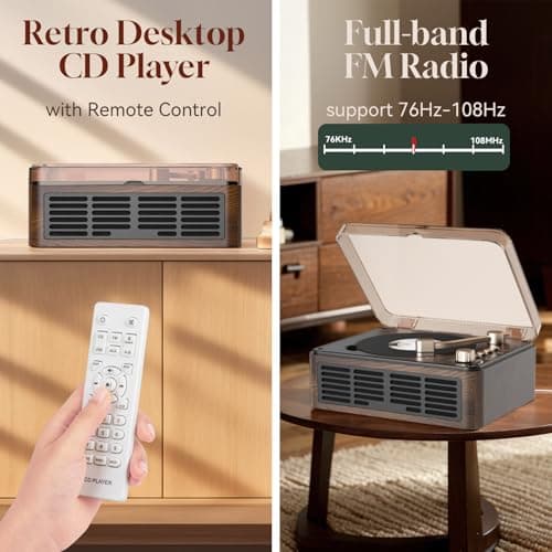 Gueray Lecteur CD Bluetooth avec Haut-parleurs et Radio FM Vintage Lecteur de CD Support USB & AUX Playback pour Livres Audio