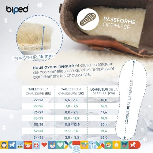 biped 2 Paires de semelles en laine d'agneau pour enfants - Semelles d'hiver extra-épaisses - Semelles intérieures chauffantes pour toutes les chaussures et bottes pour enfants z1021(32-33)