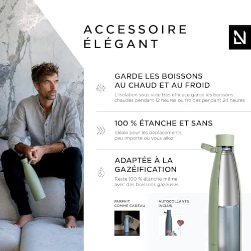LARS NYSØM Gourde INOX 1000ml | 1L Bouteille d’eau isolée | Gourde étanche pour Le Sport, la Bicyclette, Les Enfants (Sage Green, 1000ml)