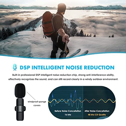 VIEWLON Micro Cravate sans Fil, Mini Micro Cravate pour iPhone iPad/Android/PC, Micro sans Fil Professionnel Microphone Réduction Intelligente du Bruit