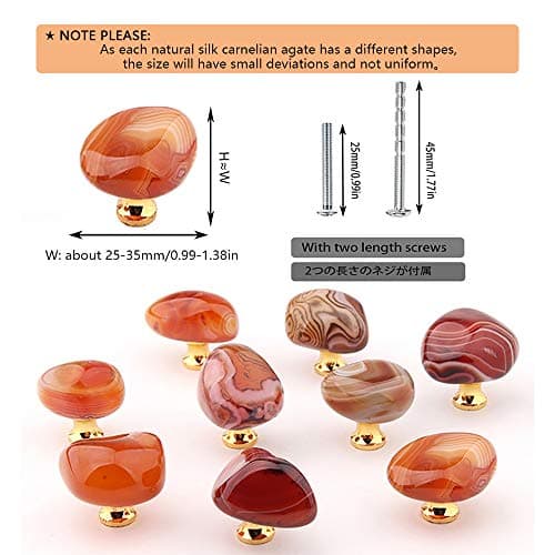 4 Pièces Boutons de cornaline naturelle, Poignées en agate de soie, Poignées tiroir d'armoire boutons de placard Boutons en pierre d'origine pour Placards armoire à tiroirs avec vis