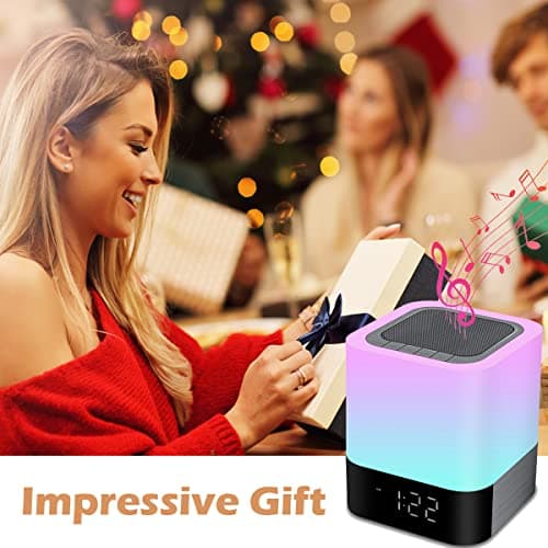 Enceinte Bluetooth Portable Enceintes Reveil Enfant Lumineux, Lampe de Chevet Chambre Veilleuses avec 48 Couleur pour Enfants Decoration Ado Chambre Salon, Idée Cadeau pour Femme Fille Homme Garcon