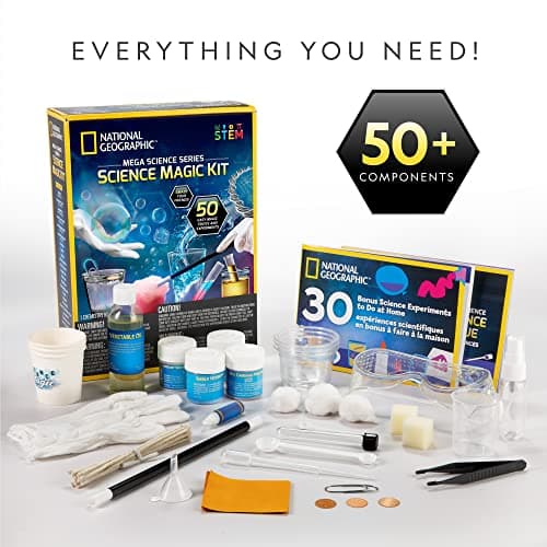 National Geographic Science Magic Kit - Kit Scientifique pour Enfants avec 50 Expériences Uniques et Tours de Magie, Ensemble de Chimie et Projet STEM, Un Excellent Cadeau pour Garçons et Filles