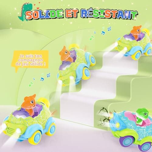 BuzzoXerex Voiture Télécommandée Enfant, Set de 2 Jouet Dinosaure Enfant, Dinosaure Voiture Telecommandé Enfant, Voiture Telecommandé Enfant avec Lumières et Musique, Cadeaux pour Enfants 2-6 Ans