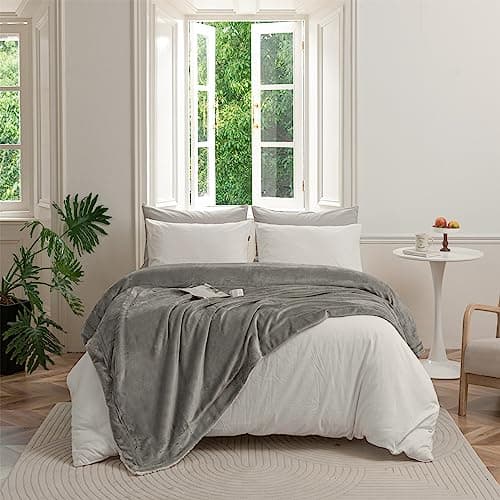 Good Nite Couverture Polaire Grise - Couverture en Sherpa - pour canapé - Chaude - pour l'hiver (Gris, 130x150cm)