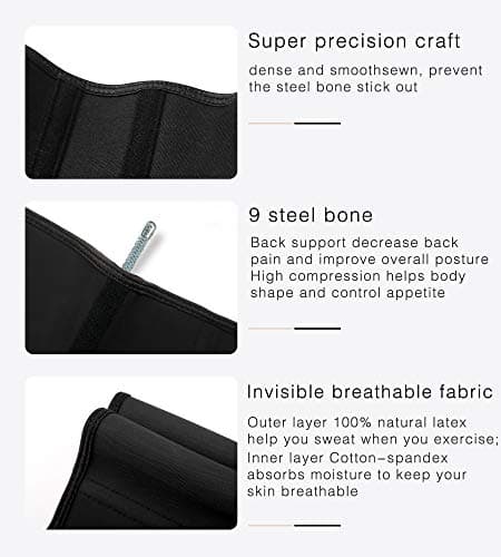 YIANNA Corset Minceur Femme Ventre Plat 4 Crochets Sport Gaine Amincissante Waist Trainer Serre Taille Bustier Amincissant Body Gainant Noir,11788 Size 3XL