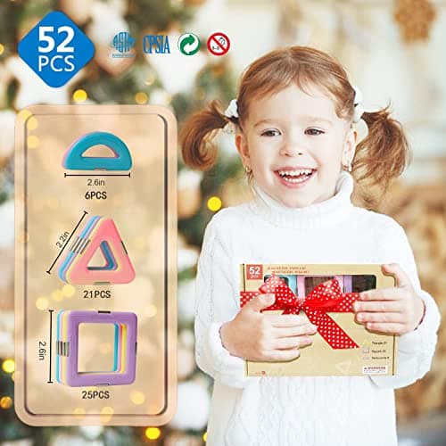 Magblock Blocs de Construction magnétiques 52 pièces Blocs de Construction 3D pour Enfants Jouet magnétique éducatif Cadeau pour garçons Filles de 3 4 5 6 7 8 Ans
