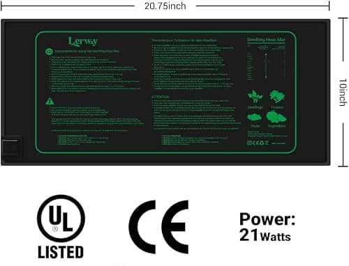 LERWAY Tapis Chauffant pour Plantes Imperméable Serre de Germination Accélère la Germination des Graines, Coussin de Chauffrage pour Reptile et Amphibien, 21/30 Watts, 52 × 25 cm (1 Pièce - 21W)