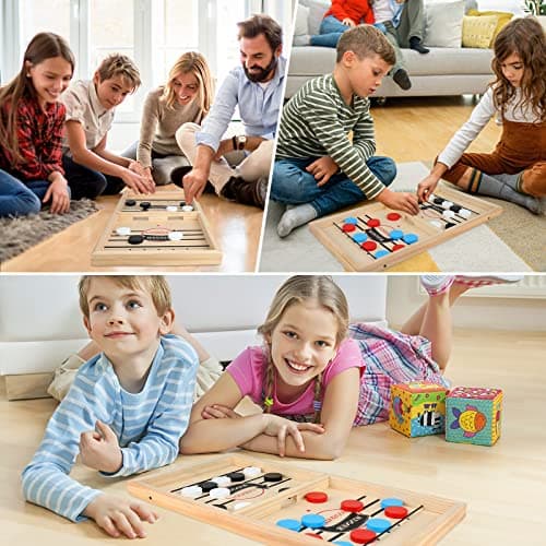 MOMSIV Fast Sling Puck Game Jeu de rondelle de Fronde Rapide, Jeu de Table de Jeu Gagnant de Palet de Fronde en Bois drôle, Jeu de fête interactif Parent-Enfant pour Adultes