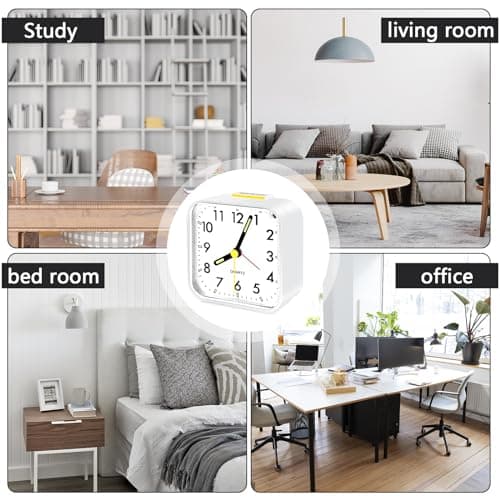 Gowkeey Analogique Silencieux sans Tic-Tac,Petite Réveil De Voyage Silencieux sans Tic-Tac, Réveil Lumineux Idéal pour Famille/Bureau (Blanc)