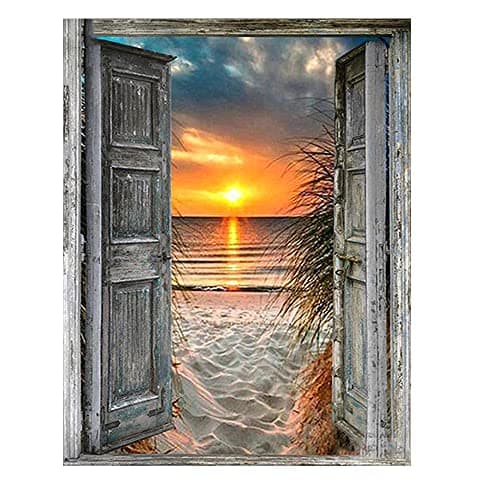DCIDBEI fenetre Bord de Mer Diamond Painting 40x50 cm Peinture Diamant Paysage Bord de Mer Diamond Painting Paysage Bord de Mer Puzzle Diamant Adulte Plage Peinture au Diamant Coucher de Soleil