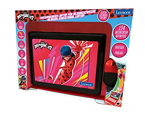 Lexibook Miraculous avec Ladybug – Ordinateur Portable bilingue pour éducation, Anglais et Allemand, 124 activités, mathématiques, logique, Musique, Horloge, Jeux – Jouet pour Fille, JC598MIi3