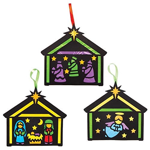 Baker Ross Kits de décorations Nativité à Effet vitrail (Paquet de 6) - Loisirs créatifs de Noël pour Enfants