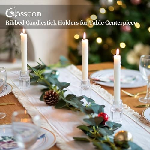 Glasseam Bougeoirs en Verre Transparent, Lot de 20 Bougeoirs en Cristal Strié pour Bougies, Bougeoir De NoëL Chic pour Table à Manger, DéCorations De Mariage Et De FêTe.