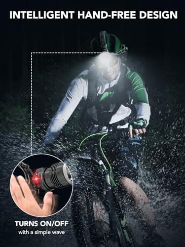 Smiling Shark Lamp Frontale Rechargeable, Headlamp LED Zoomable & 90°Réglable 4400 mAh Rechargeable 3 Modes Lumière Blanche Super Lumineux Étanche Avec Indicateur de Batterie LED & Sensor Motion