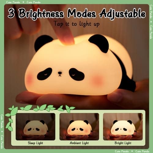 SALUOKE Veilleuse Panda pour Enfants: Veilleuse Bébé à 3 Modes Luminosité, Veilleuse Silicone Rechargeable, Veilleuse Temporisée avec Fonction Tactile, Lampe Décorative-Cadeau pour Fille & Garçon