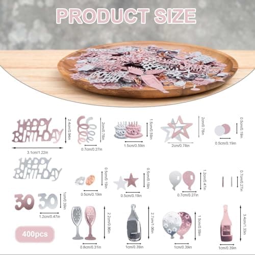 Confettis Anniversaire 1000 Pièces, RUNEAY Confettis Deco Table Anniversaire 30 Ans Confettis Paillettes HAPPY BIRTHDAY Confettis pour Deco Table, Deco Anniversaire Fête et Baby Shower Deco(Rose)