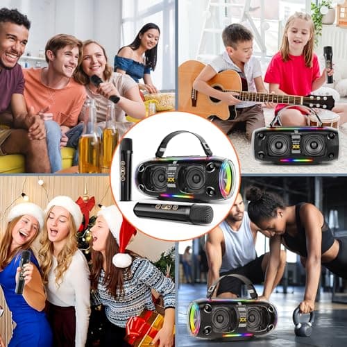 Machine de karaoké avec 2 haut-parleurs de microphone sans fil, un système de sonorisation Bluetooth portable pour adultes et enfants, adapté pour les réunions à la maison, les fêtes d'anniversaire et