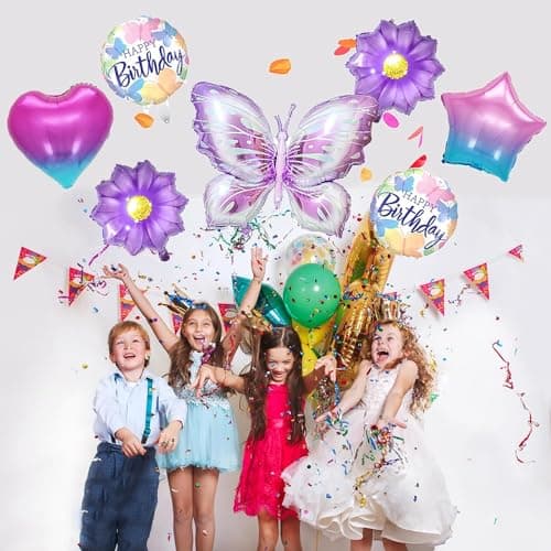7 pcs Ballon Papillon Anniversaire, Ballon Papillon Fleur, Ballon Aluminium Papillon, Decoration Anniversaire Papillon, Convient aux Fêtes D'anniversaire de Filles, aux Soirées à Thème Papillon