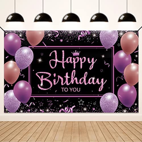 Koliphy Decoration Anniversaire, Noir Violet Banderole Joyeux Anniversaire Fête Deco Pour Hommes Femmes, Anniversaire Photographie Fond Bannière, 70,8 x 40,3 Pouce