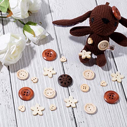 PH PandaHall 120pcs 6 Styles Boutons en Bois, Bouton Fait Main à Coudre Fleur/Rond/Coeur pour les Fournitures d'artisanat