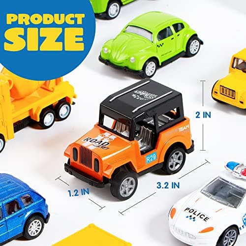 JOYIN 20 Pièces à Tirer en Métal moulé sous Pression Jouet Modèle de Voiture Ensemble de Véhicule pour Les Tout-Petits, Filles et Garçons Enfants Jeu de Voiture Ensemble