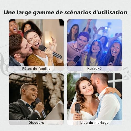 Talomen Microphone sans fil professionnel,système de dual microphone à 2.4 GHz Karaoké Dynamique Rechargeable avec Récepteur,160ft Ext,Idéal pour Karaoké,Chants,Fêtes,Soirées,DJ,Églises,Mariages,K60-2