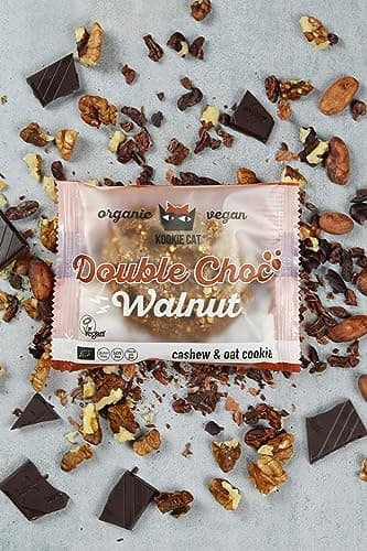 Kookie Cat Cocoa Nibs & Noyer Individuel - Biscuits végétaliens emballés individuellement, sans gluten, sans soja, bio, noix de cajou et avoine-12 X 50g Multipack
