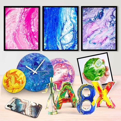 Shuttle Art Kit Peinture Pouring Acrylique (60ml), 36 Couleurs Acrylique Fluide Pré-Mélangée avec Huile de Silicone, Peinture à Couler pour Toile,Papier,Bois,Roche,Statue