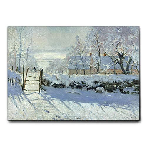Giallobus - Cadre - Claude Monet - La Pie - Toile - 70x50 - Prêt à accrocher - Peintures Modernes pour la Maison
