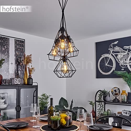 HOFSTEIN Suspension Tianjin, lampe à suspendre en métal noir, 5 flammes, 5 x E27, max. 149 cm, lampe à suspendre avec aspect grillagé dans un design rétro/vintage, ampoule(s) non incluse(s)