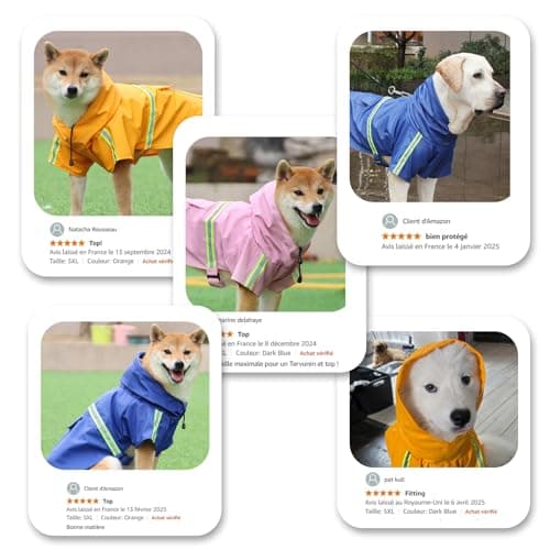 PETCUTE Imperméable pour Chien,Veste de Pluie pour Chien avec Capuchon,100% étanche et Coupe-Vent Manteau Imperméable pour Chiens avec des Bandes Réfléchissantes,Trou pour Harnais,Lavable en Machine