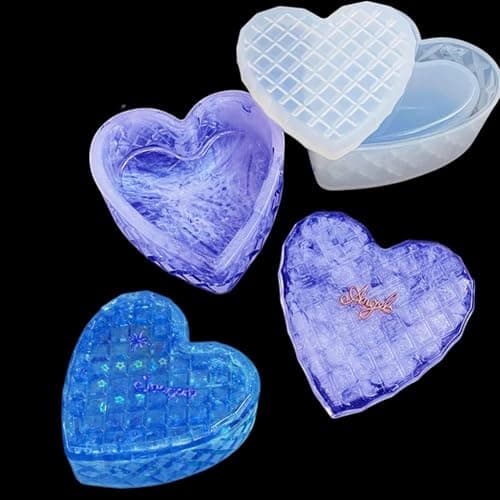 Finelnno Moule Silicone Resine Epoxy Boîte de Rangement Coquille de Stockage Cœur de Maquillage pour Coulée De Bijoux Porte-Stylo Bougeoir Plateau