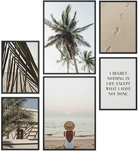 Papierschmiede® Set Mood Posters, Tableau Décoration Murale sans cadres « Coco Beach » Bureau, Salon, Deco Chambre Parentale, Cuisine, 2x A2 et 4x A3, palmiers plage beige vert