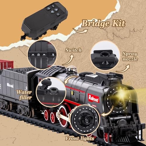 Joellfuner Jouet De Train Électrique À Vapeur, Train Electrique Enfant avec Telecommande, Locomotive à Vapeur Electrique avec la Fumée Lumineuse et Le Son, Cadeaux de Noël Anniversaire pour Enfants