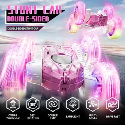 Voiture Telecommandé Enfant Cadeau Garcon 3 4 5 6 7 8 9 10+ Voiture RC Jouet Enfant Ans Idée Cadeau Anniversaire 6+ Ans Garçon Fille (Rose)