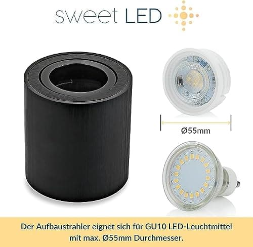 Sweet Led Lot de 2 Cadres de Montage GU10 Rond-Carré, Spot de Montage en Aluminium Brossé, Luminaire Sous-Meuble en Aluminium (Rond-Noir)