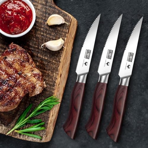 HOSHANO Set de Couteaux à Steak, Couteaux de Table 8 Pièces, Set Couteaux a Steack Acier Inoxydable Allemand, Manche Bois Ergonomique, Cadeau de Fête des Pères/Fête des Mères
