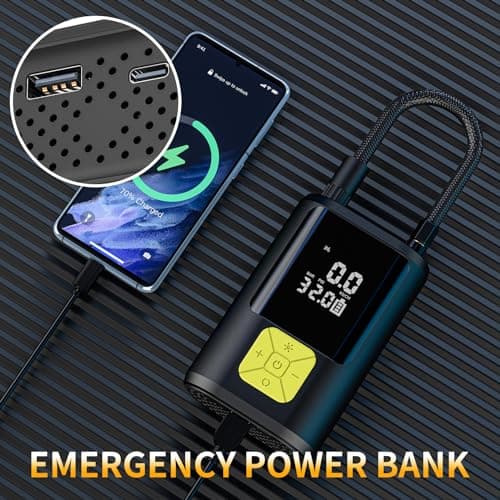 EVARYOO 6000mAh Mini Pompe à Air Électrique,Compresseur à Air Portatif Gonfleur Pneus sans Fil 150PSI avec écran LCD Numérique,Pompe à air Rechargeable pour Voiture, Vélo, Moto, Scoote, Balle
