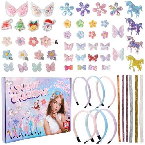 Calendrier de l'Avent 2024 Enfant Fille, Kit de Fabrication de Bandeaux pour Filles Accessoires de Cheveux DIY Enfant 6 Serre-tête Bricolage Cadeau d'anniversaire pour Fille Jouet pour Filles 5-12 Ans