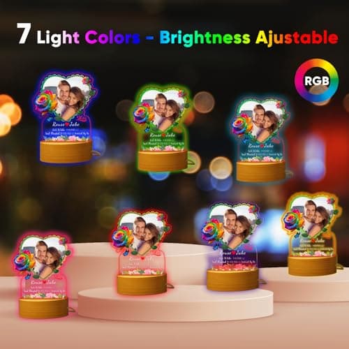 Lampe Personnalisé avec Photo, Cadre Photo Personnalisé Cadeau Noel Couple, Copain Copine, Cadeau Anniversaire Femme Homme, Idee Original Lumineux Cadeaux pour Elle, Romantique Valentin (Rose)