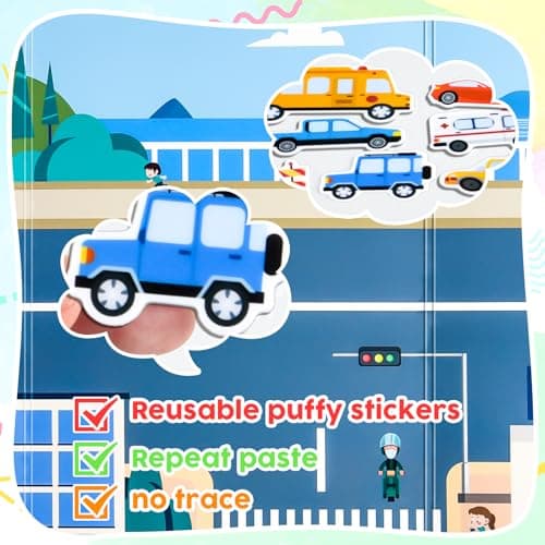 ASTARON Livre d'autocollants de véhicule pour les tout-petits, autocollants de véhicule imperméables réutilisables, jouets de voyage pour activités d'avion pour enfants