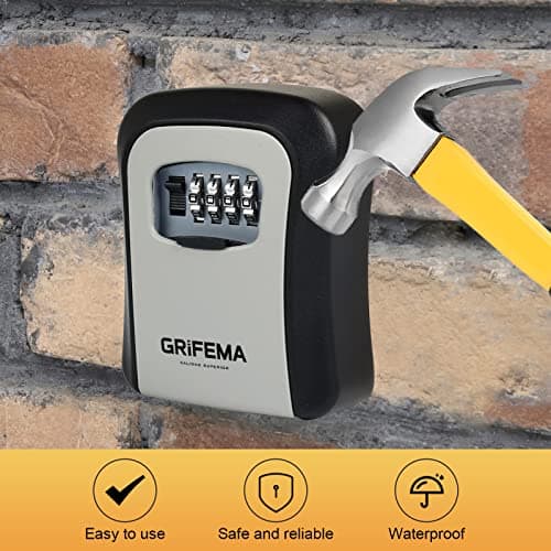 GRIFEMA Boite a Clefs - Murale Boite a clé Avec Code Sécurisée Exterieur, Boite à Clé Résistant aux Intempéries, Cofre Fort a Cle Robuste, pour les Clés, les Cartes, Alliage de Zinc, Gris