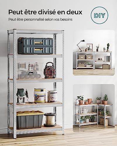 SONGMICS Lot de 2, Étagère de Rangement à 5 Niveaux, 40 x 90 x 180 cm, Capacité 875 kg, Planches Réglables, Style Industriel, pour Cuisine, Salon, Argent GLR040E02